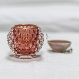 Dusky Rose Bubble Glass Votive with Gold Rim – Medium