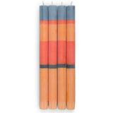 British Colour Standard Striped Indigo, Orange, Saffron & Pompadour Eco Dinner Candles, pack of 4