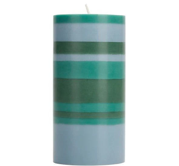 hand-poured striped pillar candle