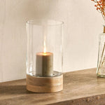 Straight glass candle holder with wooden base