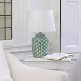 Olive patterned lamp with white shade