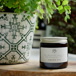 The Botanical Candle Company - Green Fig Scented Soy Candle in an Amber Jar