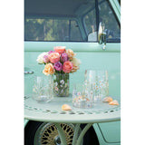 Glass candle lanterns with a floral pattern