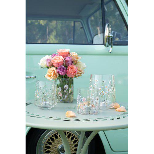 Glass candle lanterns with a floral pattern