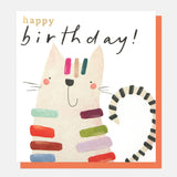 Colourful Striped Cat Birthday Card