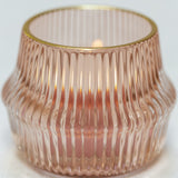 Blush Ribbed Glass Votive with Gold Rim