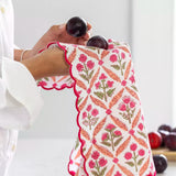 Pair of Scalloped Himalayan Wildflowers Pink Hand Block Print Napkins