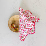Pair of Scalloped Himalayan Wildflowers Pink Hand Block Print Napkins