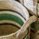 Straw & Corn Woven Basket – Green Handle Storage & Planter