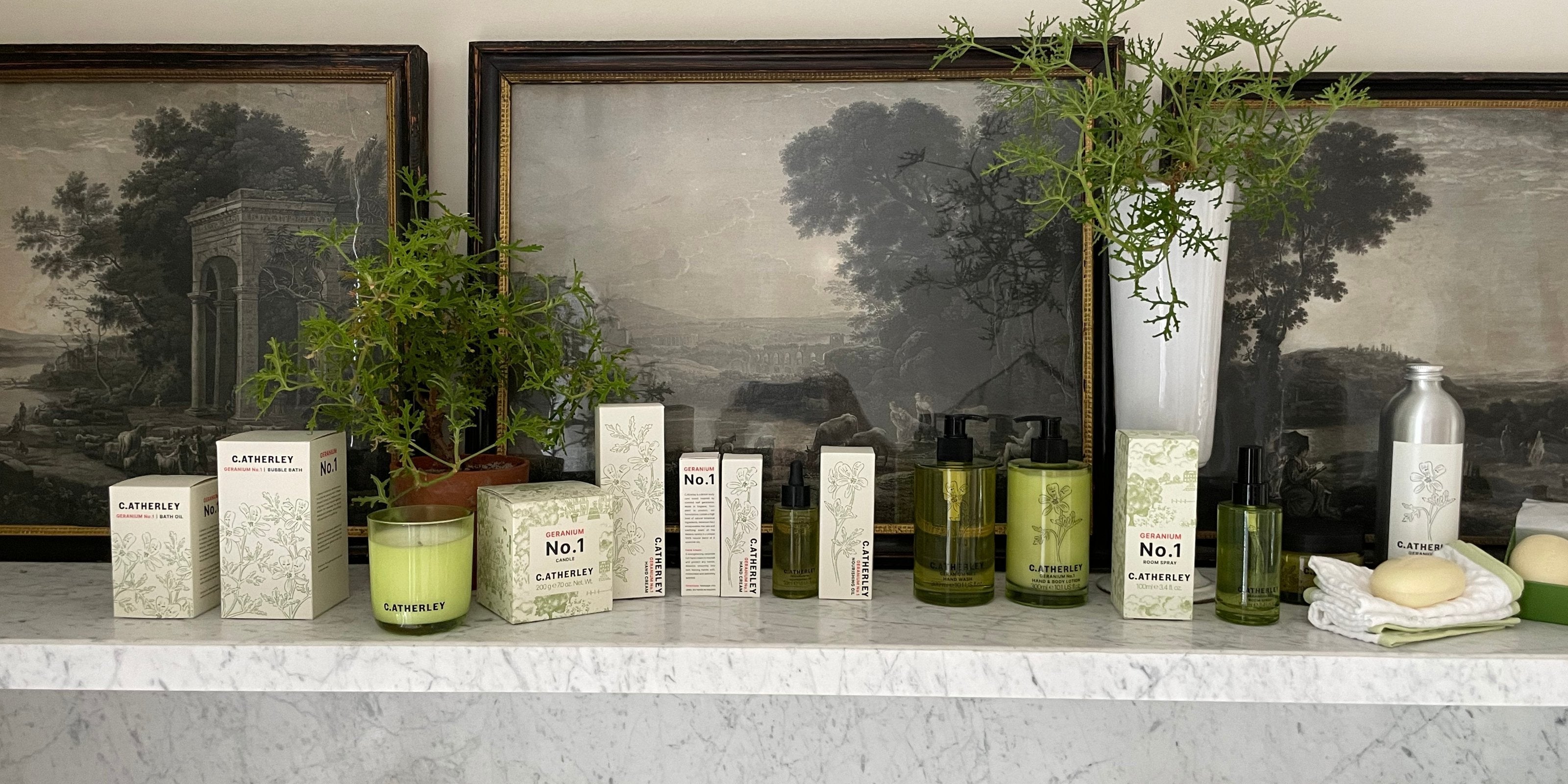C.Atherley scented candles by Cath Kidston inspired by fragrant rose geraniums and handcrafted botanical home fragrance.