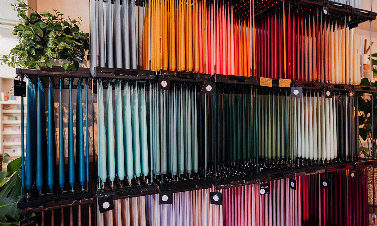Ester & Erik luxury taper candles in beautiful colours, handmade in Denmark and perfect for elegant table styling, weddings and home décor.