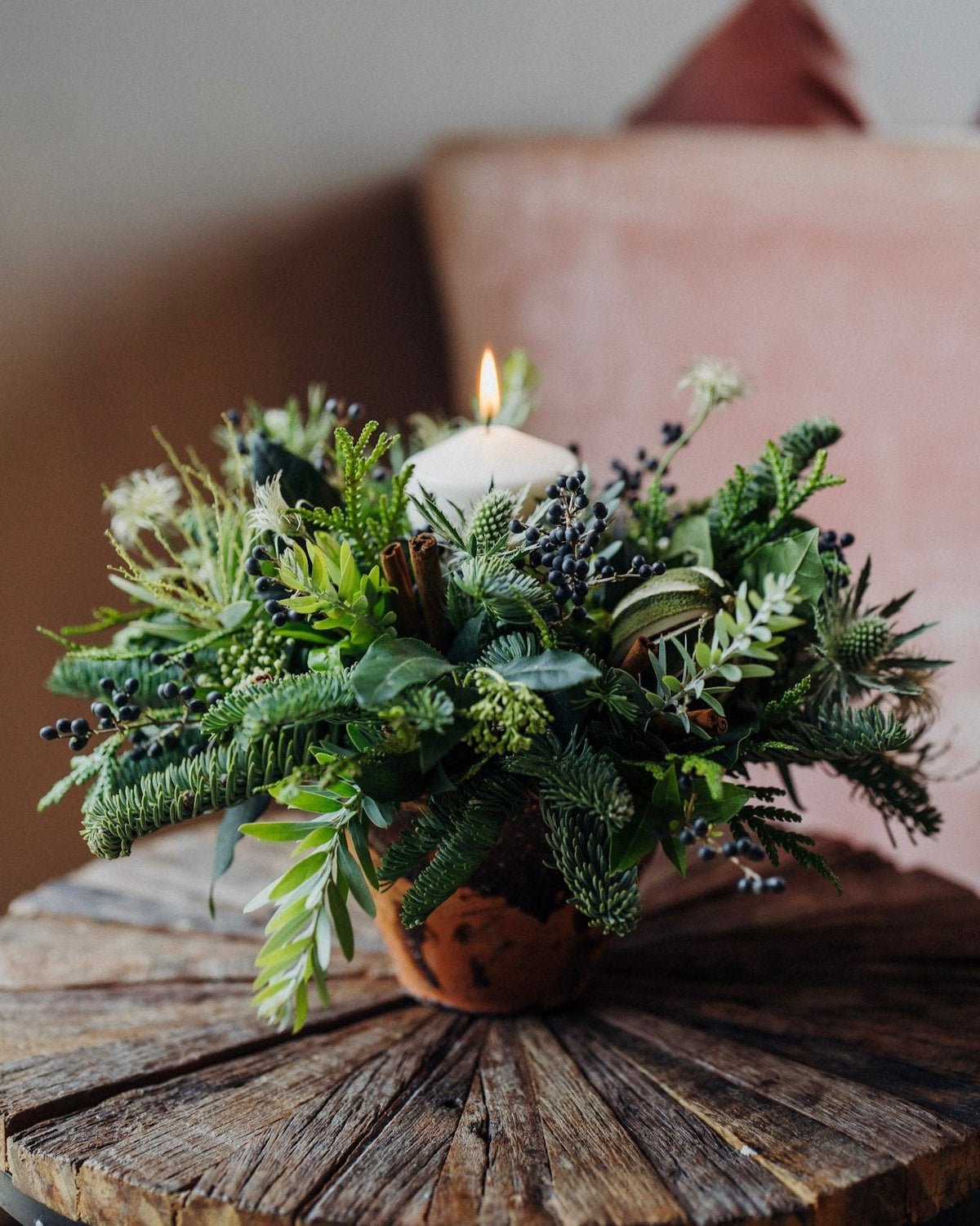 Nordic Forest luxury Christmas flower collection by Mad Lilies featuring natural festive bouquets, fragrant winter pine, forest greenery, seasonal berries and woodland-inspired vase arrangements.