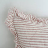 Hallie Ruffled Linen Cushion Cover 45x30cm – Pink Stripe