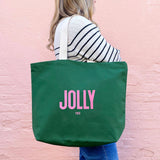 Jolly (Tired) Forest Green Christmas Canvas Tote Bag