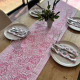 Meadow Soft Pink Hand Block Printed Table Runner – Cotton Floral Table Linen