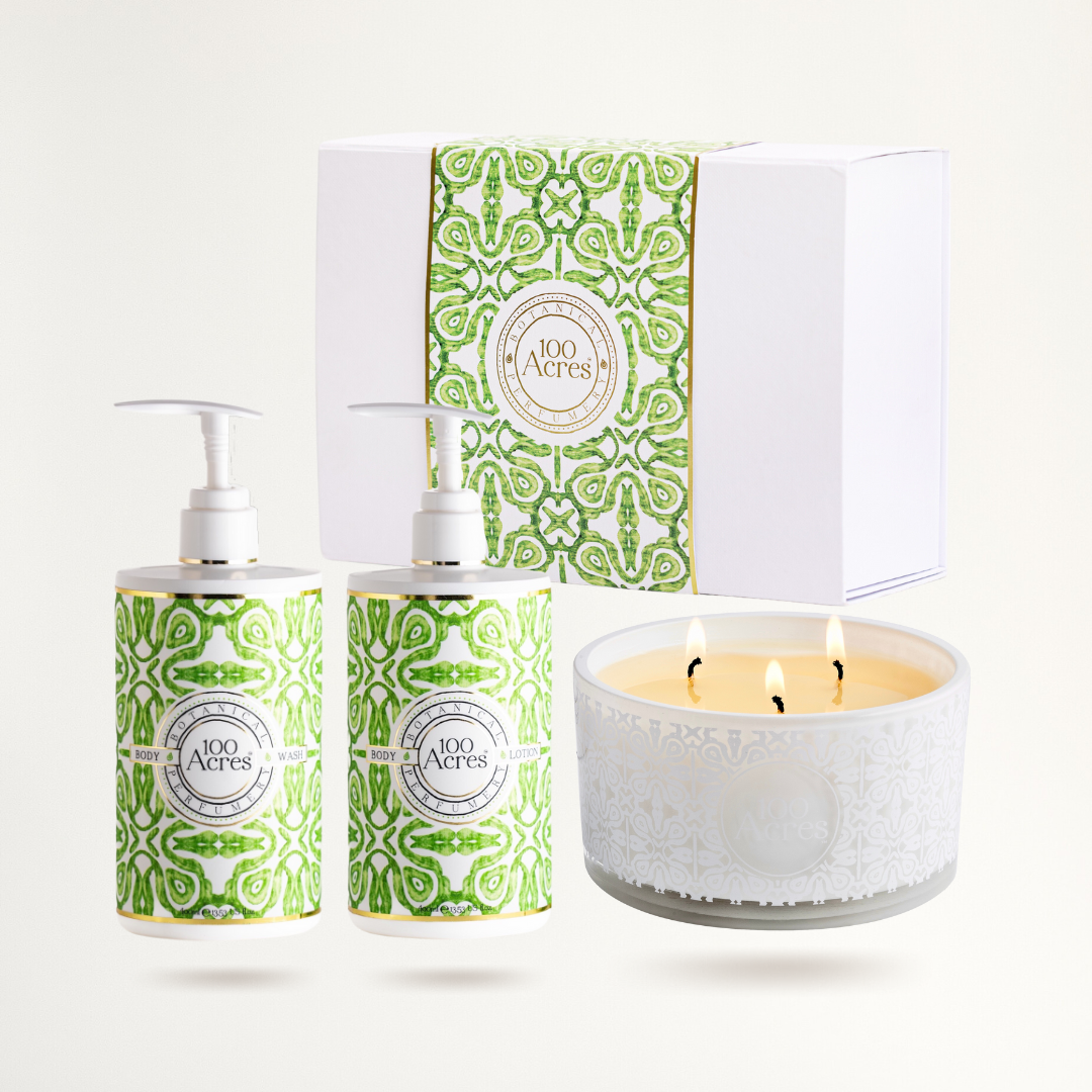 100 Acres luxury home gift set with candle hand wash and hand cream boxed ready for gifting