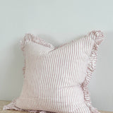 Hallie Ruffled Linen Cushion Cover 45x45cm – Pink Stripe