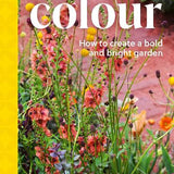 Book cover of 'A Year of Colour' with garden plants and flowers on a yellow background