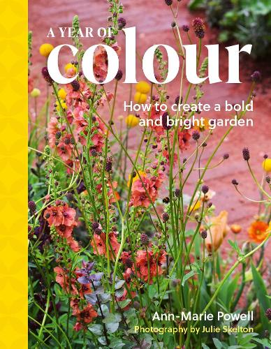 Book cover of 'A Year of Colour' with garden plants and flowers on a yellow background