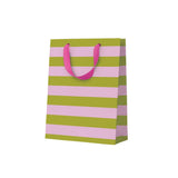 Green and pink striped medium gift bag with colourful contemporary design