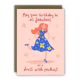 Funny Birthday Card - Girl In A Dress With Pockets