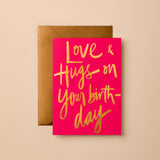 Love &amp; Hugs on Your Birthday – Pink Card | Luxury Birthday Greeting Card