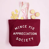 Mince Pie Appreciation Society Burgundy Canvas Tote Bag