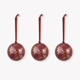 Dovedale Christmas Sprig Baubles – Berry & Gold, Set of 3