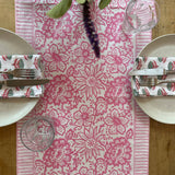 Meadow Soft Pink Hand Block Printed Table Runner – Cotton Floral Table Linen