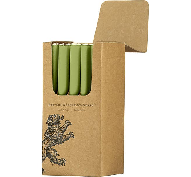 British Colour Standard Olive Green Eco Dinner Candles pack hand-poured Fair Trade candles
