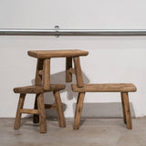 Vintage Reclaimed Elm Wood Stool - The Monty