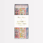 Set of Liberty floral print birthday candles from the Meri Meri x Liberty collaboration presented in a Liberty print gift box.
