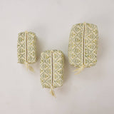 Paper Mirchi Large Organic Cotton Toiletry Bag – Floral Lattice Buttercream