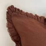 Hallie Ruffled Linen Feather Cushion – Dark Brown