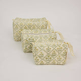 Paper Mirchi Large Organic Cotton Toiletry Bag – Floral Lattice Buttercream