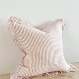 Hallie Ruffled Linen Cushion Cover 45x45cm – Pink Stripe