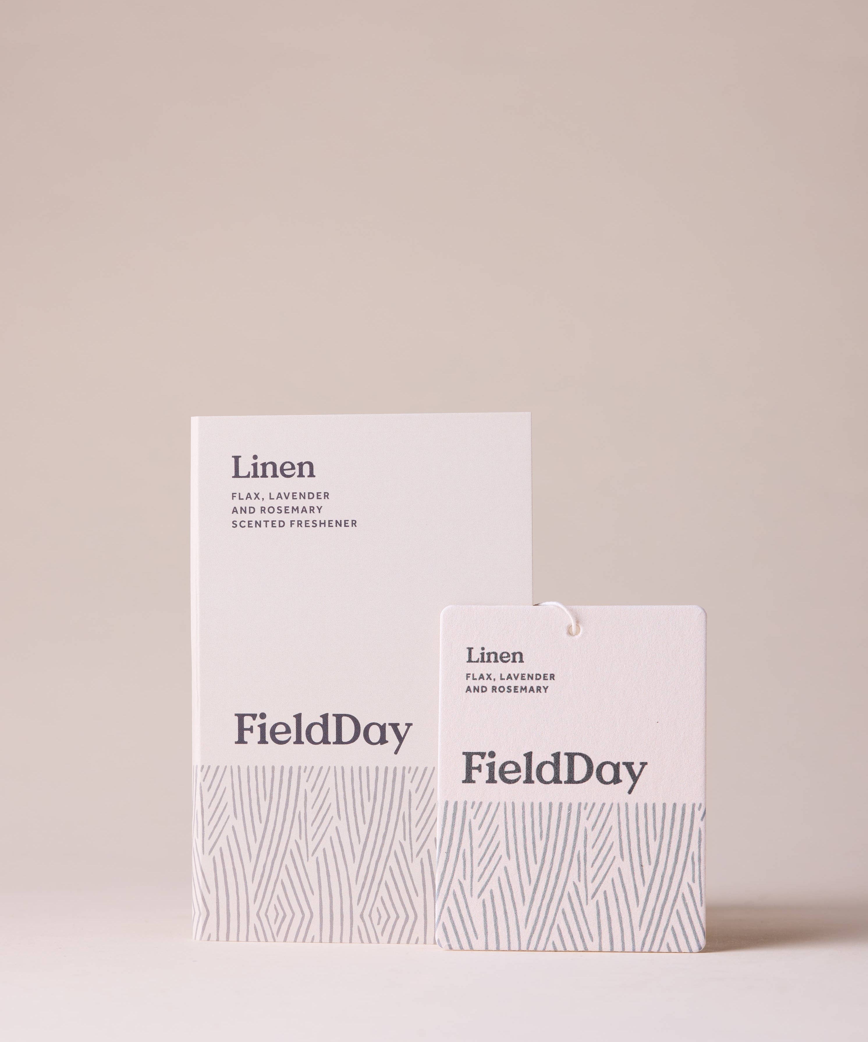 FieldDay Linen fragrance freshener for cars, wardrobes and drawers made from sustainably sourced softwood timber.