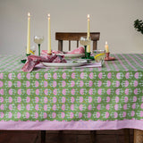 Green Block Printed Cotton Tablecloth – Floral Pattern Table Linen