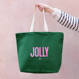 Jolly (Tired) Forest Green Christmas Canvas Tote Bag