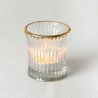 Ribbed tealight holder with gold rim