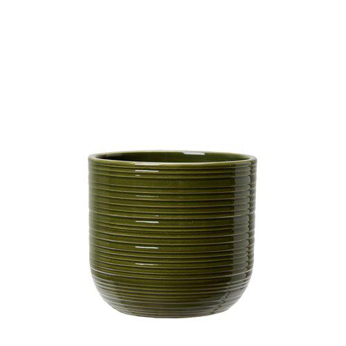 Green ribbed ceramic pot 