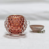 Bubble Glass Votive Dusky Rose with Gold Rim