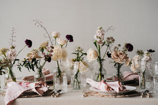 Ribbed Glass Bottles filled with Flowers