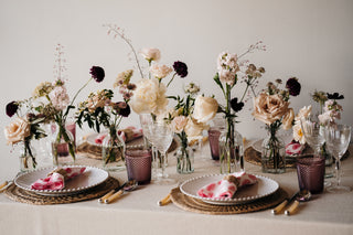 Ribbed Glass Bottles filled with Flowers