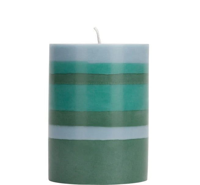 hand-poured striped pillar candle
