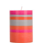 hand-poured striped pillar candle in bold bands 