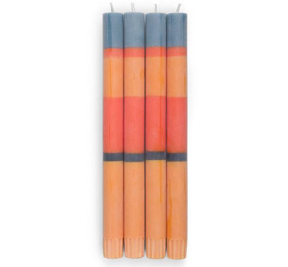 Fair Trade striped dinner candles in bold British Colour Standard shades 