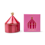 Pink and red striped ceramic trinket box with lid