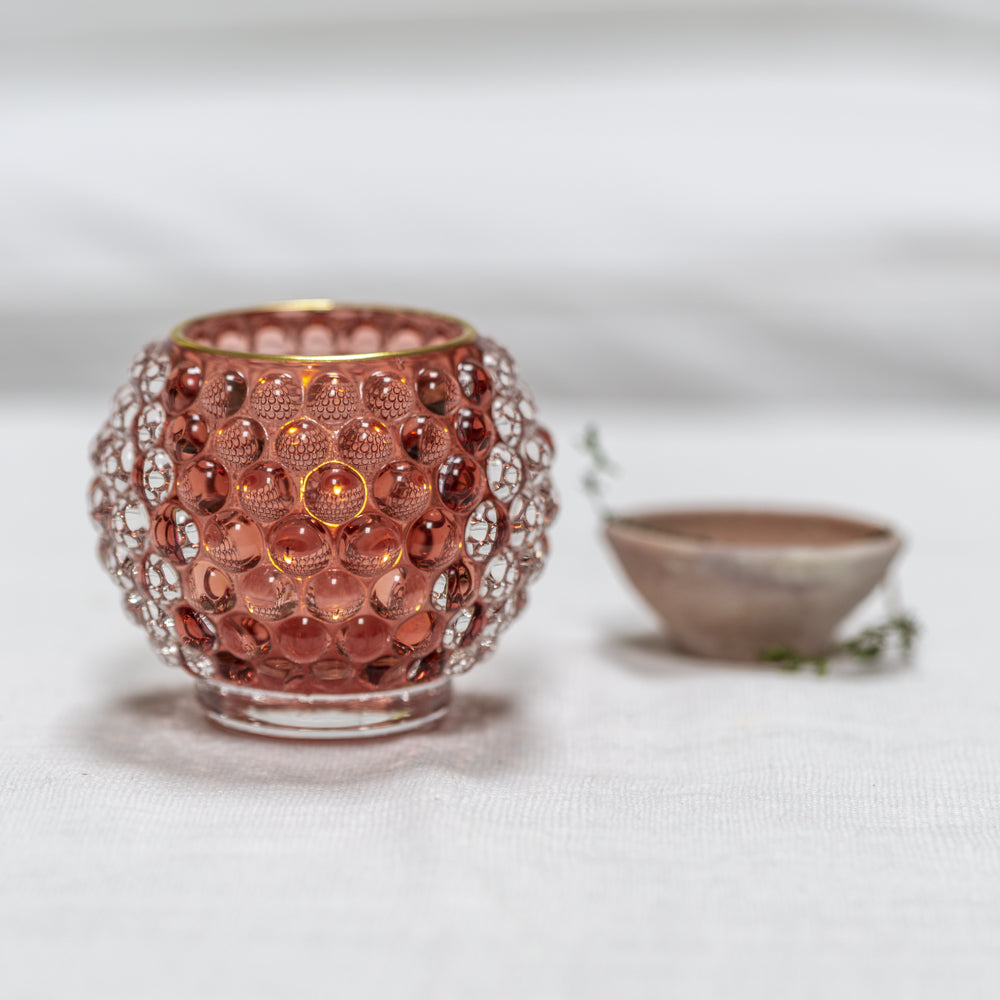 Pink textured glass candle holder  