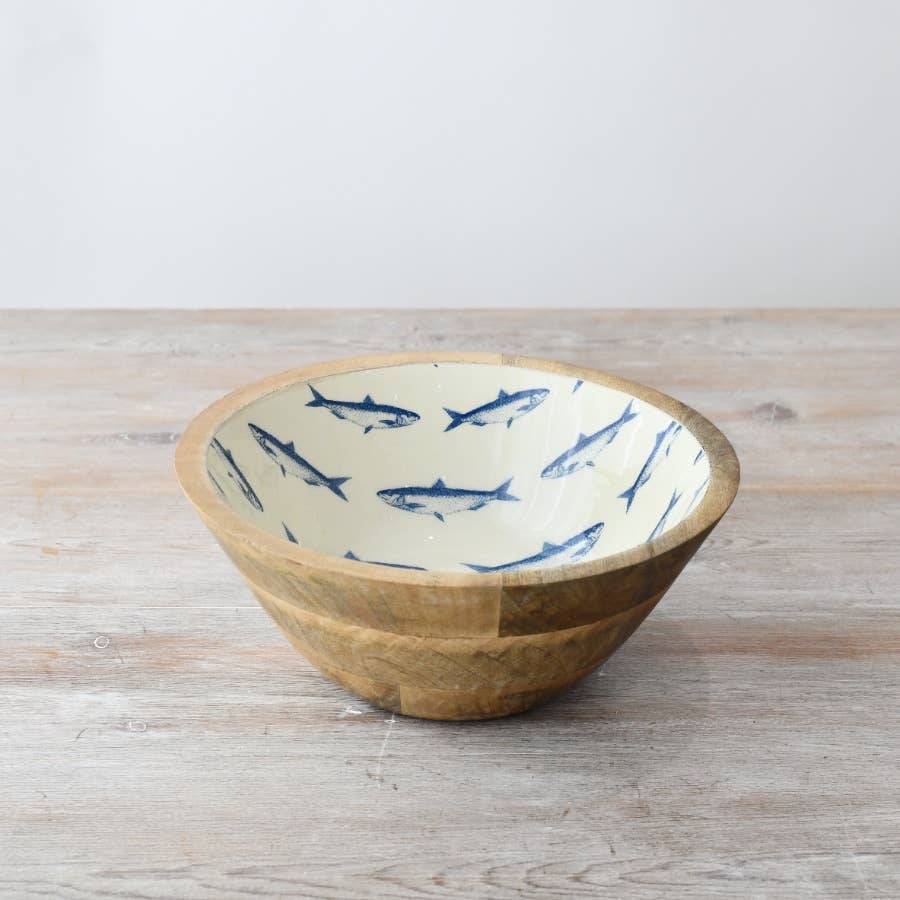 Blue fish patterned serving bowl